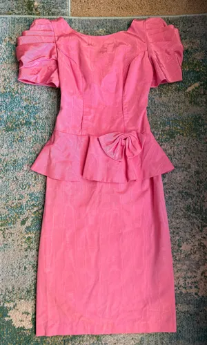 Vintage 60s pink peplum formal bridesmaid dress, size 7/8 thumbnail 1