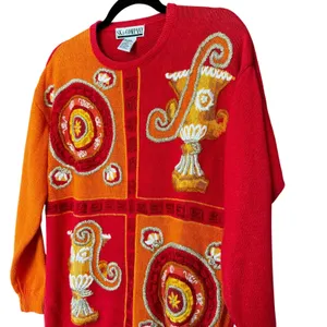 Vintage Grecian Embroidered‎ Sweater M Eccentric Artsy Geometric Maximalist 90s thumbnail 2