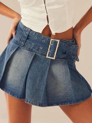 Peppermayo Denim Belted Mini Skirt Pleated thumbnail 1