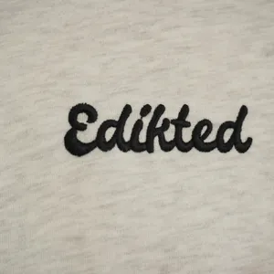 Edikted XS Oversized Heart Elbow Patch Embroidered Logo Hoodie Gray Heather thumbnail 5
