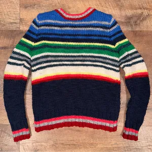 American Eagle Outfitters Colorful Wool-Blend Striped Knit Sweater Grandpa Core thumbnail 3