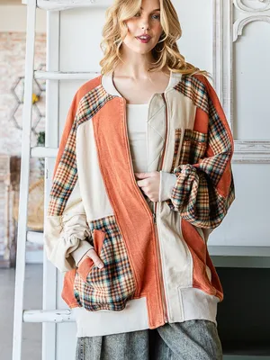 Oli & Hali WASHED COLORBLOCK ZIP FRONT BOMBER TERRY JACKET NWOT thumbnail 2