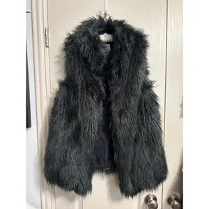 Ann Taylor LOFT Black Faux‎ Fur Vegan Chunky Vest Mob Wife Western Glam XS/S thumbnail 3