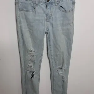 American Eagle Women Super Stretch Light Blue Denim Ripped Jegging jeans size 4‎ thumbnail 4
