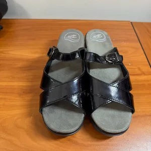 Dansko Sela Patent Leather Slip On Sandal Heel Criss Cross‎ Strappy Buckle Black thumbnail 4