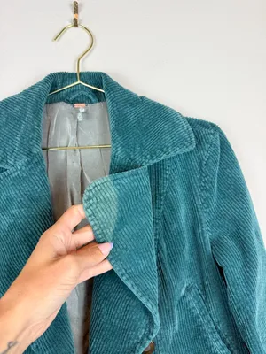 Free People Teal Corduroy Cropped Moto Jacket Size XS thumbnail 10