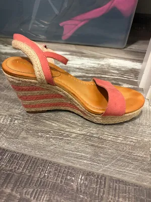 Kelly & Katie Pink Coral Suede Espadrille Wedge Sandals thumbnail 2