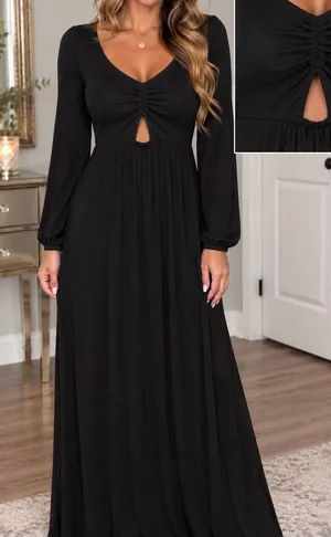 Venus Long Sleeve Maxi Dress with Peep hole Front NWOT thumbnail 1