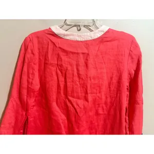Boden‎ Linen Tunic Womens 6 Coral Pink Excellent Split V-Neck Contrast Trim Top thumbnail 9