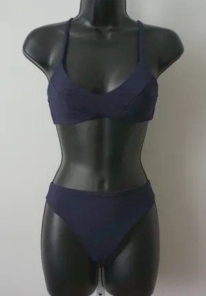 Athleta Beachy Sporty Chic Coastal Clean Performance 2 Piece Bikini XS Navy Blue thumbnail 1
