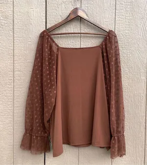Cato Womens Shirt Blouse Brown Floral Mesh Long Sleeve V Neck Plus Size 22/24 thumbnail 3
