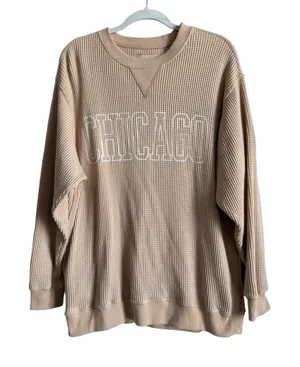 Aerie Womens Medium Waffle Knit Long Sleeve Pullover Crewneck Chicago Loungewear thumbnail 1