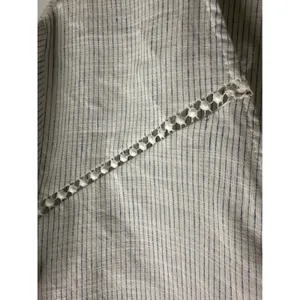 NWT Zara striped linen pheasant‎ v neck button front blouse white blue large thumbnail 5