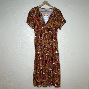 Target Latino Heritage Midi Dress Tropical‎ Resort V-Neck Women Brown Small NWT thumbnail 2