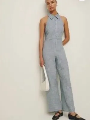 Reformation Ryan Linen Jumpsuit Sz 8 Gingham Causal Spring/Summer Halter Neck S thumbnail 2
