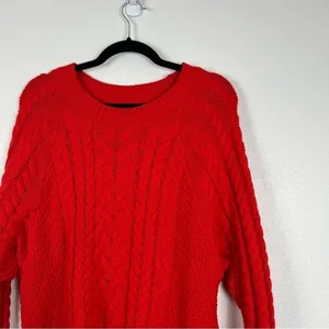 Aerie Cable Knit‎ Crew Neck Sweater Red Sz M thumbnail 2