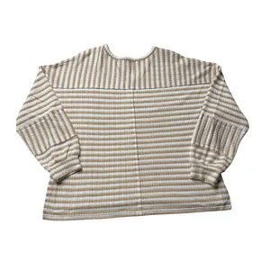 Pink Lily Tan White Striped Oversized Sweater Medium Boxy Coastal Grandmother thumbnail 3