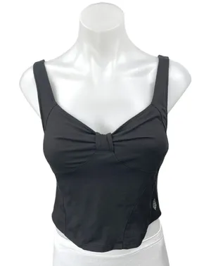 Free People Kindred Black Sleeveless Ruched Knot Cutouts Bustier Crop Tank Top S thumbnail 1