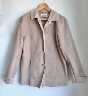American Vintage BAGATELLE Vintage 90s Tan Beige Faux Suede Button Front Jacket Coat Womens Small thumbnail 1