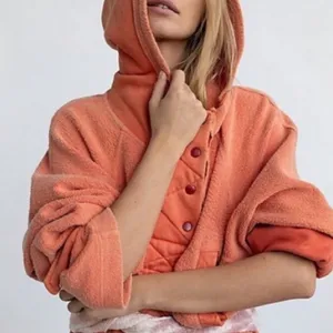 FREE PEOPLE Sadie Orange Fleece Hoodie Sweater Dress Jacket thumbnail 4