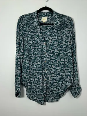 Anthropologie Maeve Tiger Animal Print Button V-Neck Woven Rayon Blouse Size 6 thumbnail 2