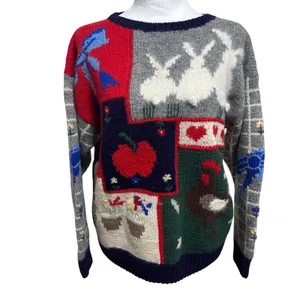 Lord & Taylor Shetland Wool Angora Sweater 80s Vtg Patchwork Farmhouse Twee M thumbnail 11