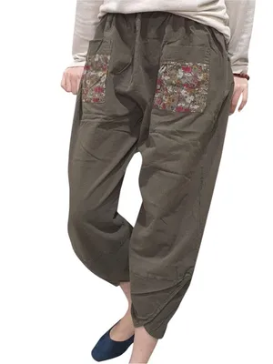 Womens Harem Style Pants Floral Pockets Boho Hippie Lagenlook Cottage Granola thumbnail 2
