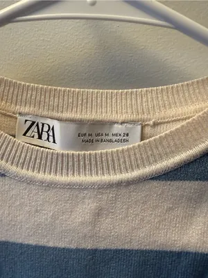 Zara Blue and Cream Striped Sleeveless Knit Top thumbnail 3