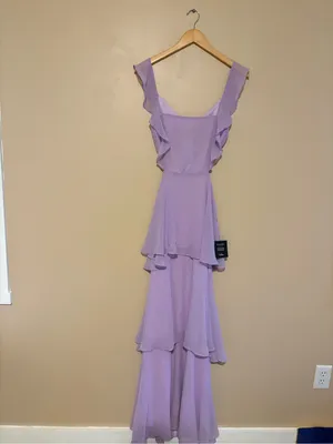 Lulus Elegant Event Lavender Ruffled Tie-Back Tiered Maxi Dress Size Small NWT thumbnail 3