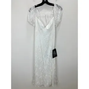Lulus Blossoming with Charm White Embroidered Tie-Back Midi Dress XL NWT thumbnail 6