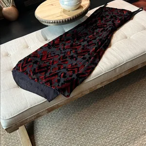 Silk Road 100% Silk Maroon Velvet Black Sheer Floral Double Layered Maxi Dress thumbnail 2