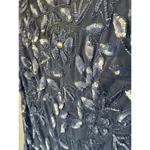 Adrianna Papell Dusty Blue Women's Floral-Beaded Gown thumbnail 4