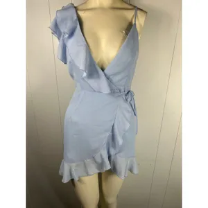 Superdown Areanna Ruffle Wrap Mini Dress In Baby Blue Size XS thumbnail 3