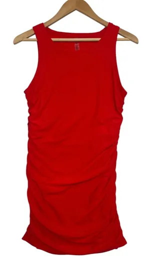 Beyond Yoga Tank Dress Womens Medium Red Ruched Fitted Stretch Athleisure Sporty thumbnail 1