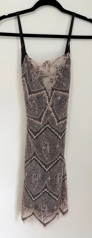 Free People Pink Lace Black Satin Cut Out Halter Dress size 4 thumbnail 1