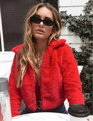 Reverse | Women’s Frankie Faux Fur Jacket Coat -‎ Red - Medium thumbnail 1
