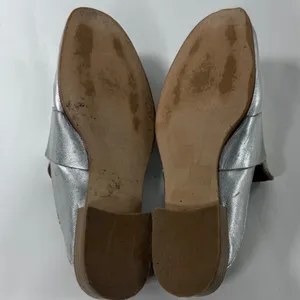 Free People At Ease Loafer Mules Silver Metallic Leather Square Toe Size 36 thumbnail 7