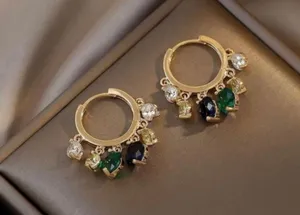 18K Gold Plated Crystal Tassel Dangle Drop Hoop Earrings for Women thumbnail 3