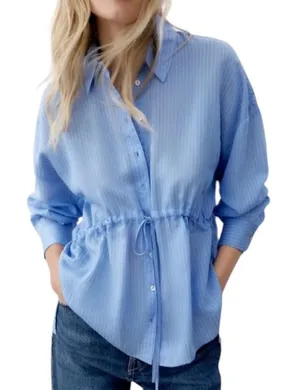 Zara Wrinkled Drawstring Waist Striped Shirt 4387/042/044 Blue White Size XL thumbnail 1