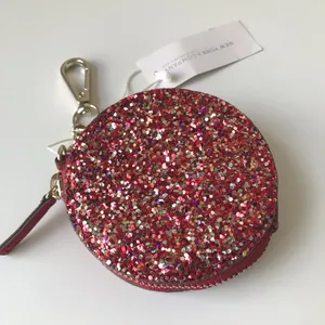New York & Company Glitter Round Zipper Pouch Bag Charm Key Chain, NWT thumbnail 4