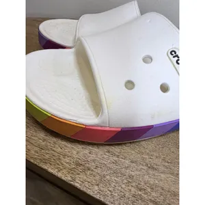 Crocs Classic Slide White Rainbow Stripe Pride Sandals Size 8 thumbnail 4