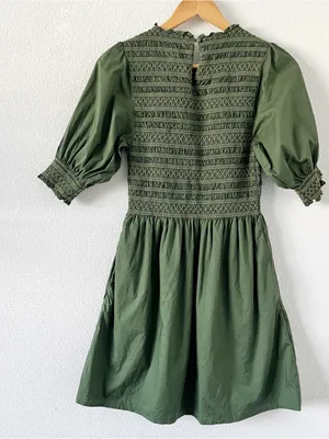 Hill House Home Ellie Nap Olive Green Smocked Puff Sleeve Mini Dress thumbnail 7