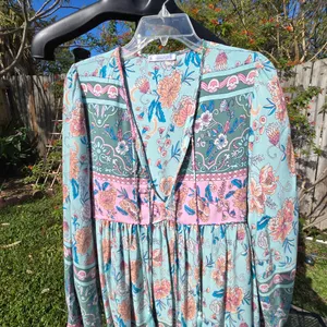 R.Vivimos Long Sleeve Floral Boho Dress Sz. L thumbnail 4