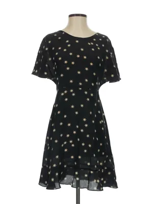 NWOT Pam & Gela Black & White Star Print Washed 100% Silk Flutter Sleeve Dress 6 thumbnail 5