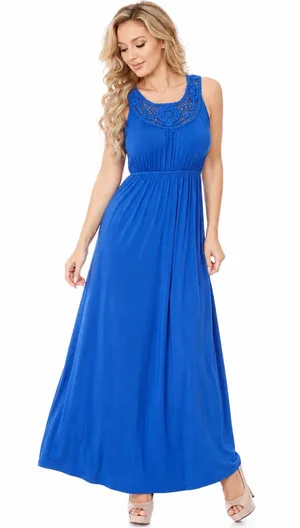 NEW White Mark Royal Blue Crochet Maxi Dress M Boho Stretchy Summer Sleeveless thumbnail 1