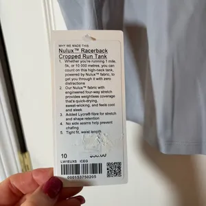 Lululemon NWT Nulux ™ Racerback Cropped Run Tank. Size 10. Color ICEG (Ice Grey) thumbnail 4