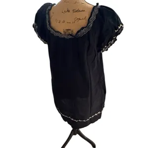 Cute Option Bohemian Black Lined Crepe Embroidered Mini Dress Size L thumbnail 6