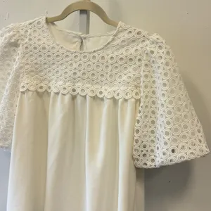 English Factory White Eyelet Lace Puff Sleeve Babydoll Blouse Top Med Coquette thumbnail 3