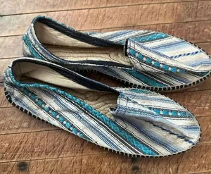 Manebi Anthro blue striped raffia size 8 artsy slip on flats thumbnail 1