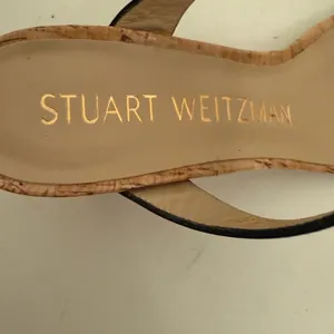 Stuart Weitzman Aleena Wedge Slide Sandal Size 6 Black Patent Cork Wedges thumbnail 4